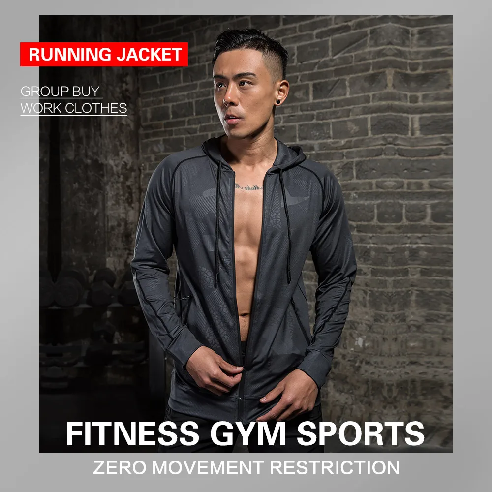 Autumn and Winter Quick-Drying Leisure Hooded Men's Zipper Running Jacket Fitness Gym Polyester Jacket Basketball Training