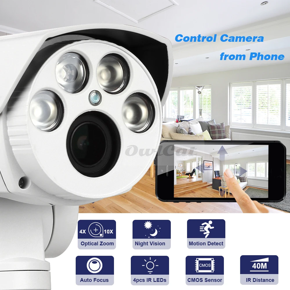 

OwlCat HD 1080P 2MP 5MP Mini PTZ IP Camera Pan/Tilt Rotation 4X 10X Optical Zoom Varifocal IR Security Surveillance CCTV Camera