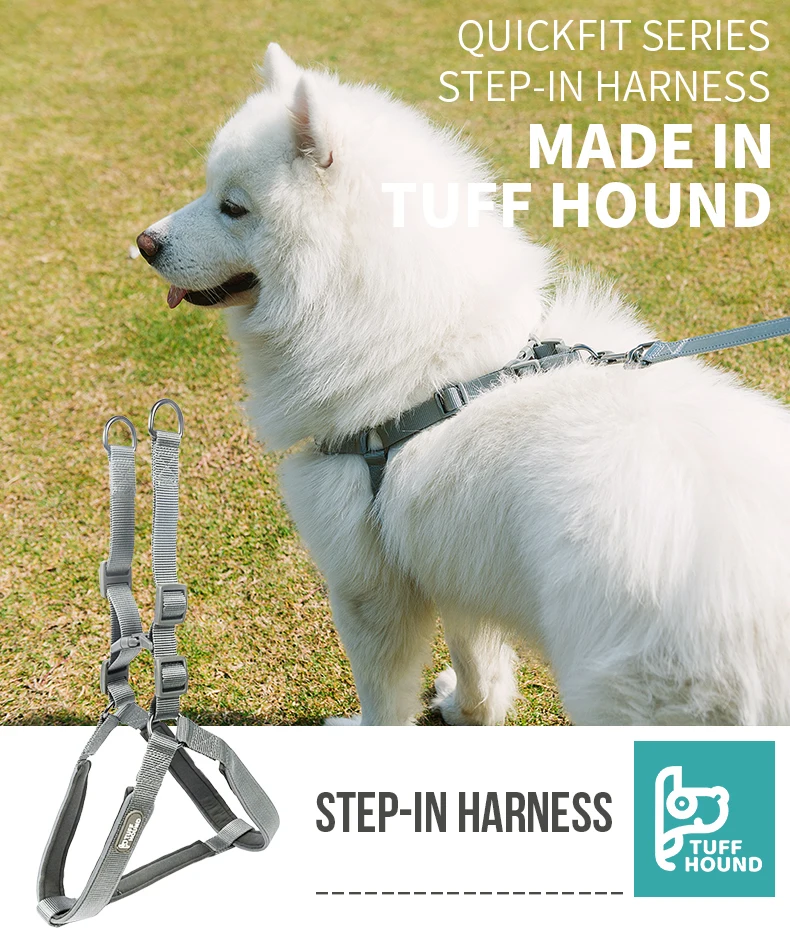 Поводок и поводок для собак TUFFHOUND, нейлоновый быстросъемный ошейник для бульдога, товары для домашних животных, синий, серый свинец