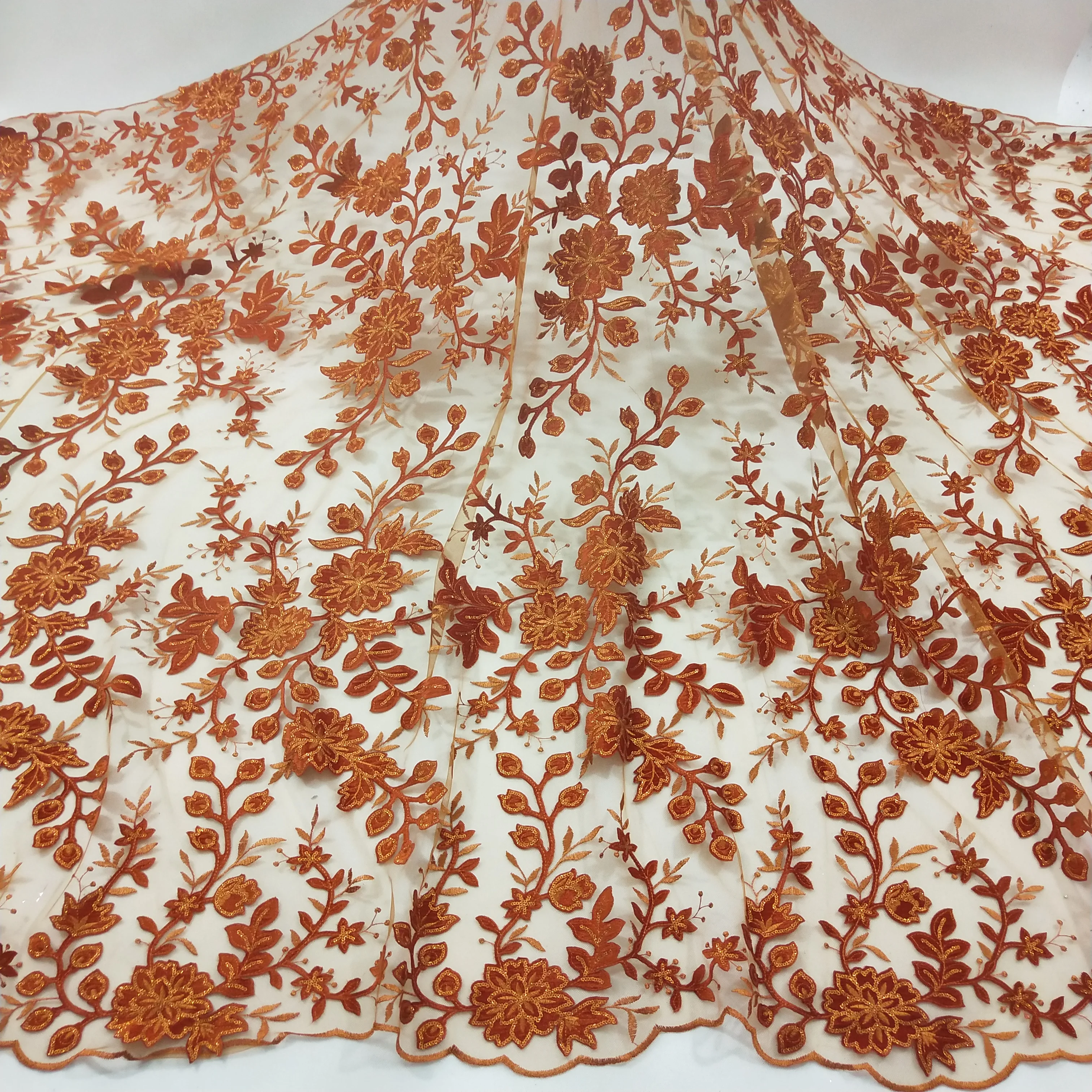 Бархатная французская кружевная ткань оранжевая изумрудная зеленая бирюзовая