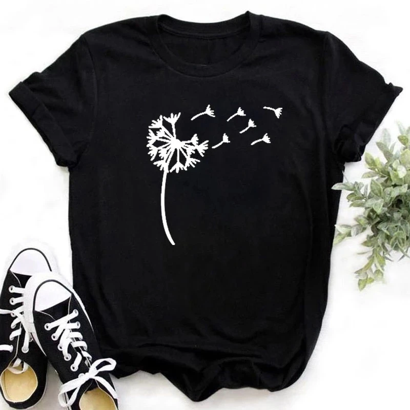 

Женская летняя футболка FIXSYS с принтом одуванчика Женская одежда с коротким рукавом черно-белая женская футболка с одуванчиком