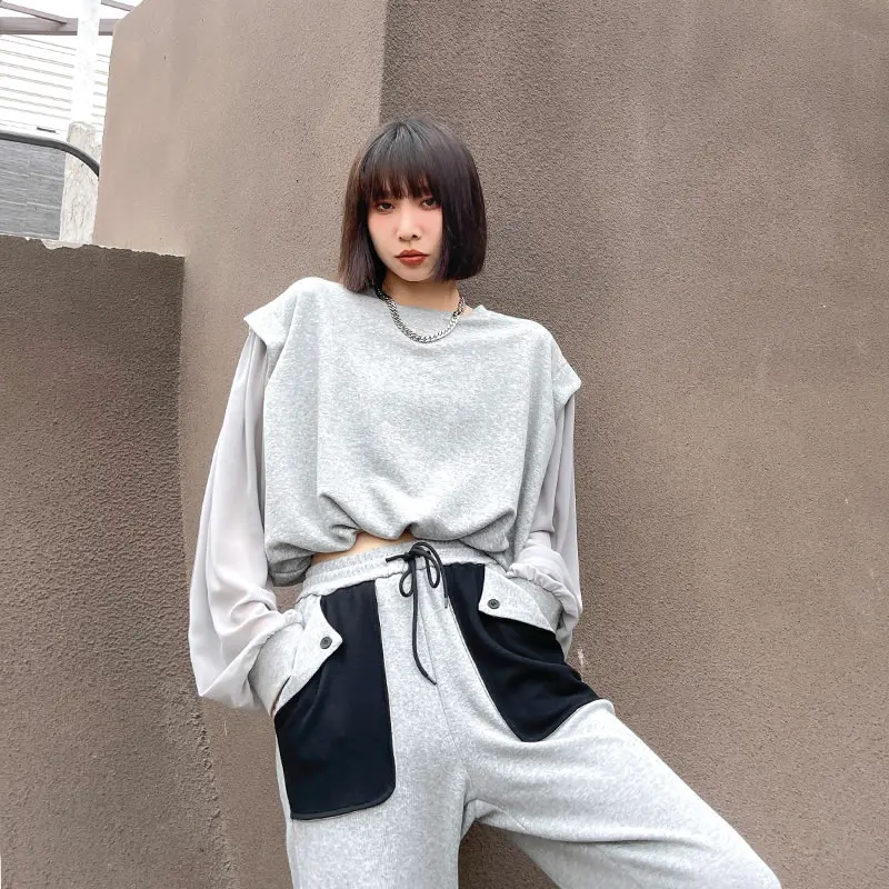 

XITAO Patchwork Mesh Pleated T Shirt Women Clothes 2021 Spring New Fashion Pullover Long Sleeve Casual Match All Tee ZY6301