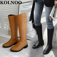 kolnoo handmade new ladies block heel boots eurolish style two color mid calf boots large size 34 50 winter fashion party shoes