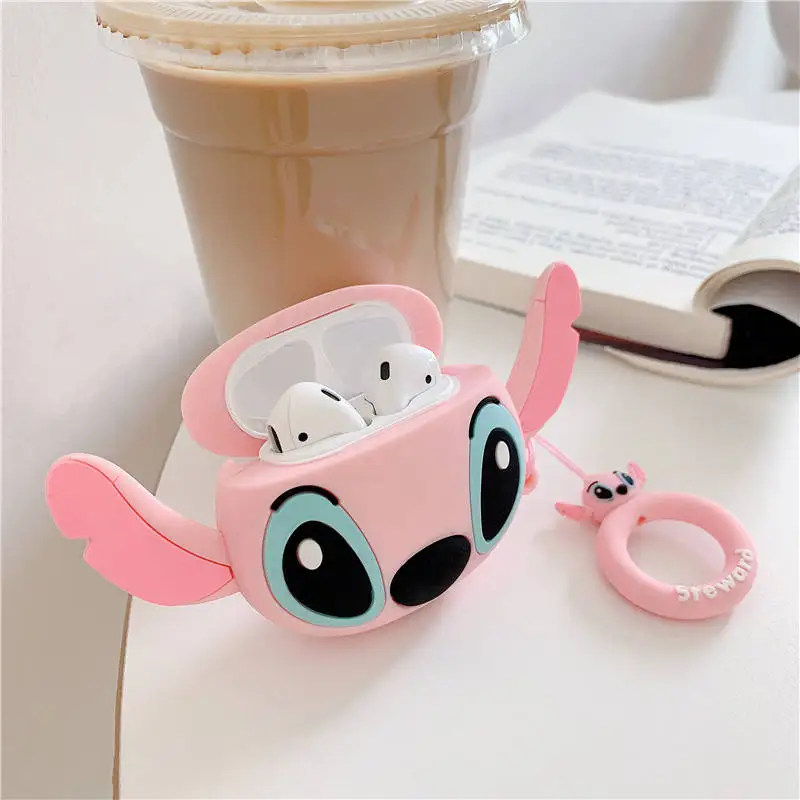 Для Apple AirPods чехол 3D милый мультяшный Ститч три глаза Монстры инопланетянин беспроводные наушники палец кольцо ремешок Крышка для Airpods 2