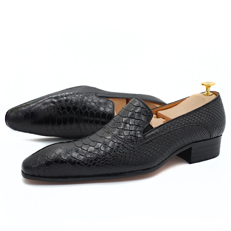 Luxury Men's Loafers genuine leather shoes Snake Skin Prints Shoes Black Brown Slip On Men Dress Party Office Casual | Обувь