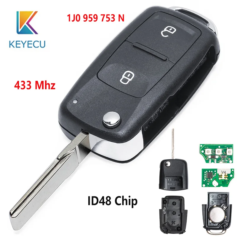 Брелок KEYECU 433 МГц ID48 чип FCC ID: 1J0 959 753 N раскладной складной 2 кнопочный