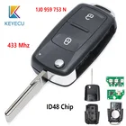 Брелок KEYECU 433 МГц ID48 чип FCC ID: 1J0 959 753 N раскладной складной 2-кнопочный дистанционный брелок для V * W для Volkswagen Golf, Lupo Passat Polo