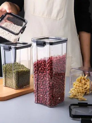 

Grain Storage Tank Kitchen Plastic Transparent Tea Sealed Jar Food Grade Square Nut Storage Box