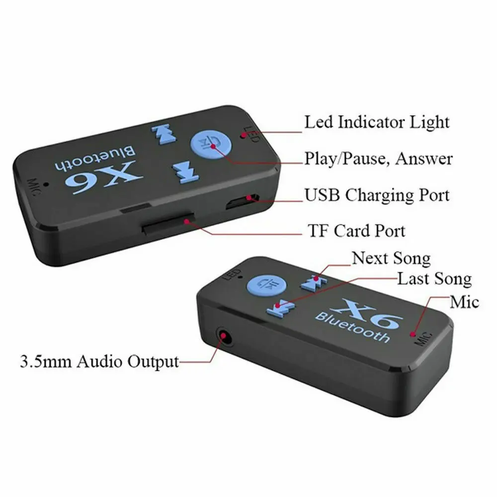 

CMAOS X6 Wireless Bluetooth4.1 Audio Music Receiver Stereo Car Kit Adapter 3.5mm AUX Handsfree Car Kit Support TF Card A2DP Mp3