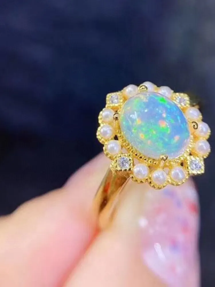 

Exquisite Luxury Temperament Oval Inlaid Opal Zircon Ring Crystal Shiny Gold Girl Ring Party Engagement Jewelry