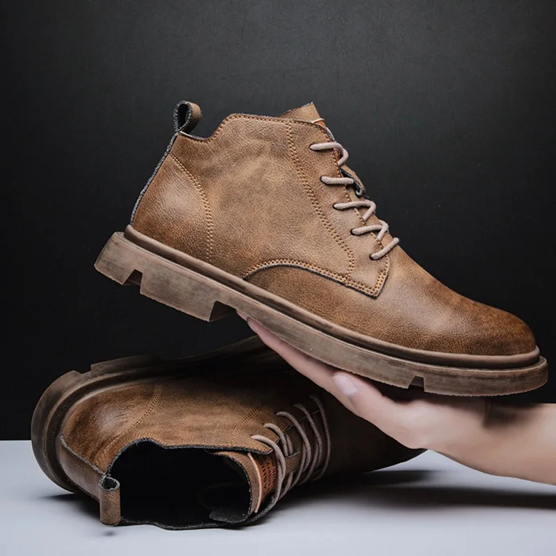 Autumn Men Boots British Style Ankle Platform Shoes Casual Business Leather Booties 2021 Winter Fur for | Обувь