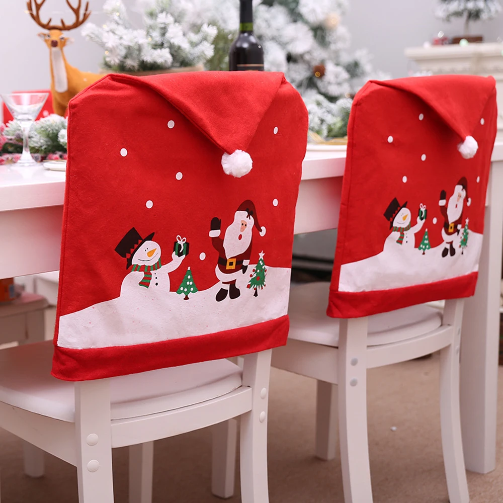 LAPHIL Christmas Dinner Table Chair Covers Snowman Santa Claus Slipcover Cap Decor for Home New Year Supplies | Дом и сад