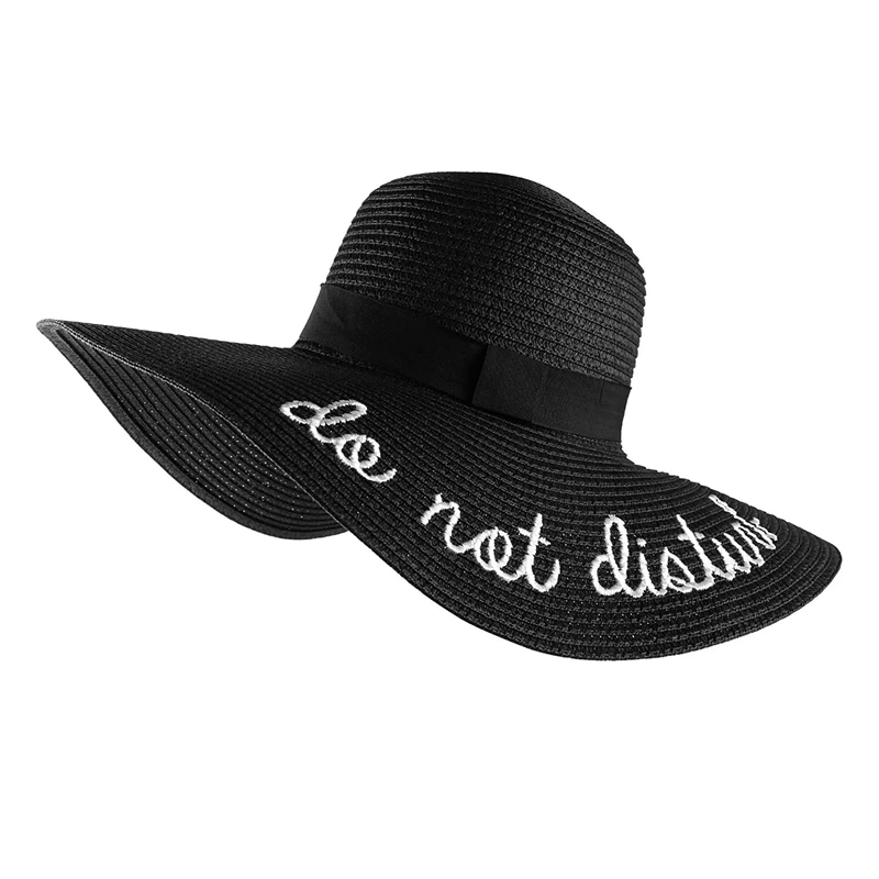 Летняя женская широкополая соломенная шляпа с вышивкой "Не беспокоить"