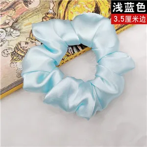 LightBlue Модные женские милые резинки для волос шириной 3,5 см из чистого шелка, милые резинки для волос, OL, базовый держатель для конского хвоста - Цвет: LightBlue