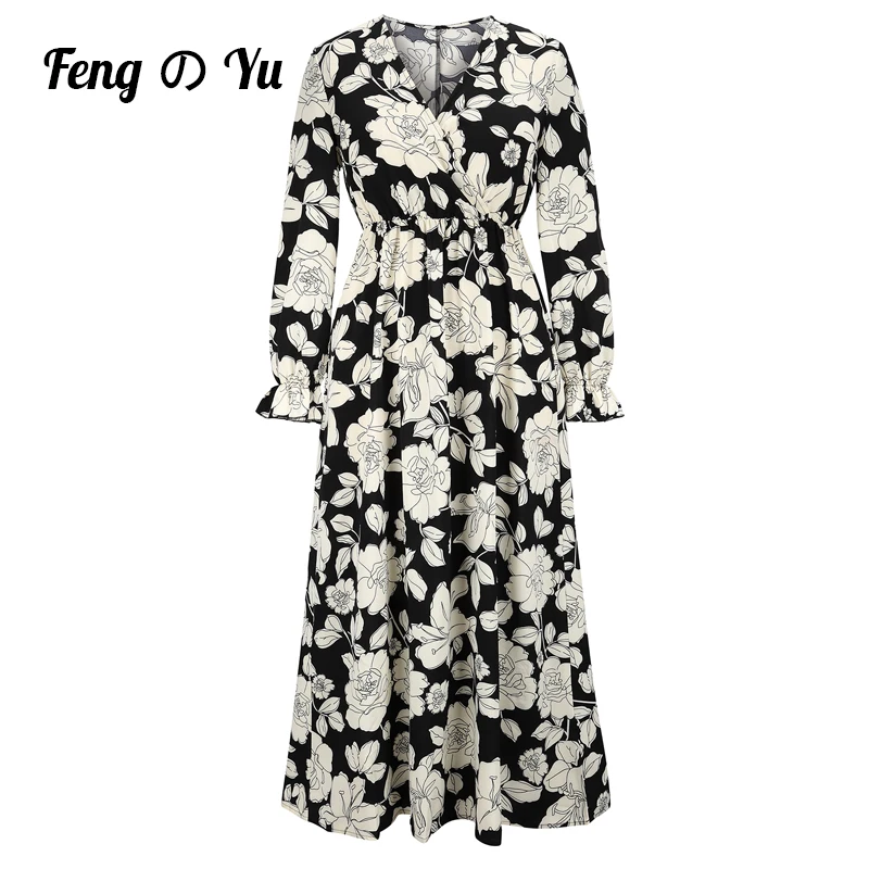 Осенняя Женская длинная юбка с глубоким V-образным вырезом высокой талией