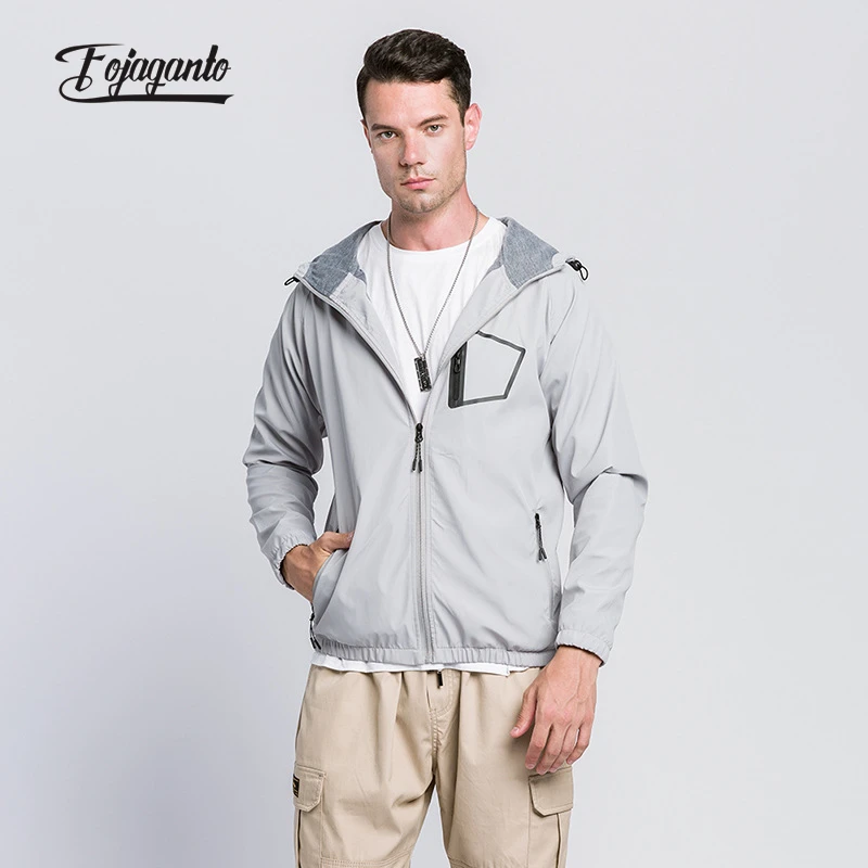 

Куртка FOJAGANTO Мужская Осенняя Повседневная, модное однотонное удобное пальто с карманами, свободная куртка с капюшоном