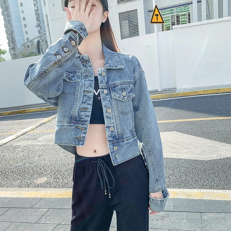 

Women Indie Fashion Solid Colors Single Breasted Vintage Jackets Spring Loose Lapel Short Denim Jacket 2021 Autumn New Outwear