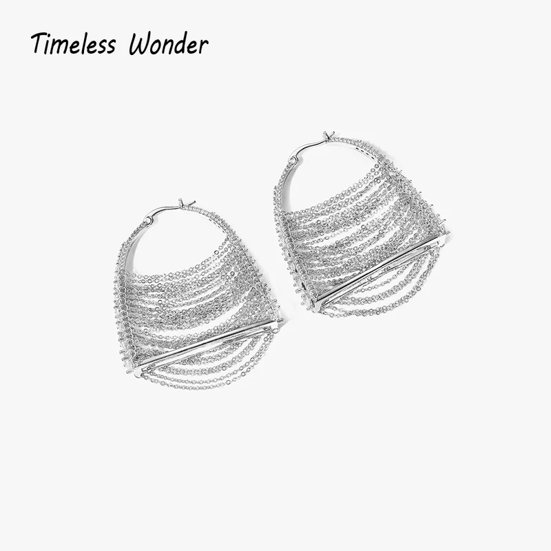 

Timeless Wonder Gorgeous Zirconia Chained Handbag Hoop Earrings for Women Jewelry Punk Gothic Designer Ins Rare Gift Egirl 2542