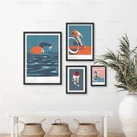 sports swimming cycling poster prints ride hard gym stadium canvas painting mid century modern triathlon wall art pictures decor