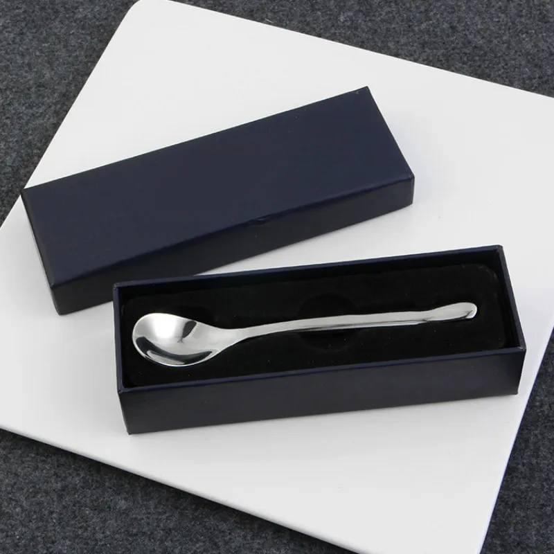 

201 stainless steel household round head spoon thickened ice spoon coffee mixing spoon honey pointed head Spoon gift box