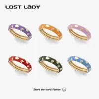 lost lady fashion heart surround rings for women simple enamel alloy multicolor finger rings wholesale accessories party gifts