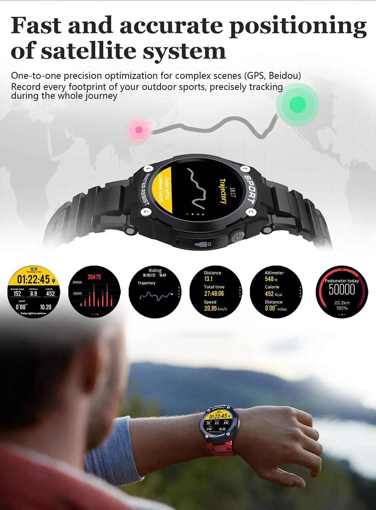 Умные часы UTELITE с Bluetooth и функцией вызова, запись звука, gps, ремешок, TF карта, воспроизведение музыки, Компасы, спортивный браслет для huawei, Xiaomi, iPhone