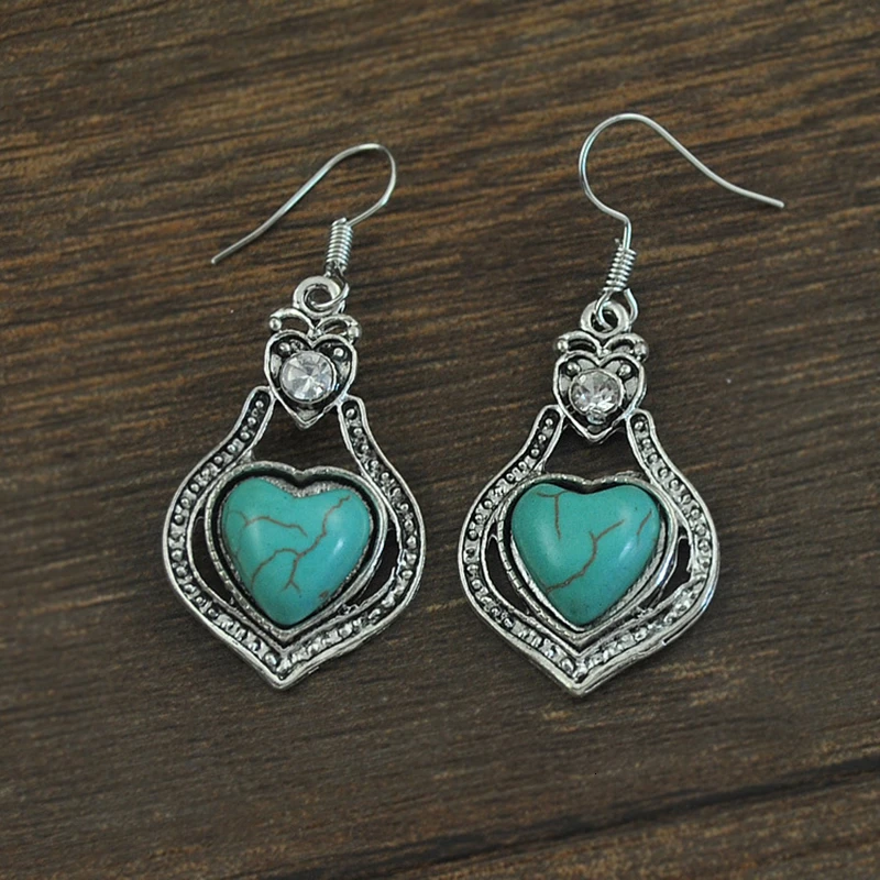 

Богемные ретро бирюзовые серьги, ювелирные изделия, женские корейские серьги с кисточками для простого сердца, индийские серьги в стиле бох...