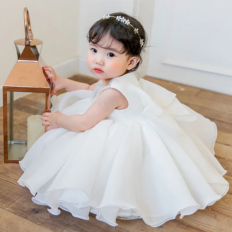 Cute Girl Flower Dress Wedding White Tulle Baby Christening Gown For Party 1 Year Birthday Baptism | Детская одежда и обувь