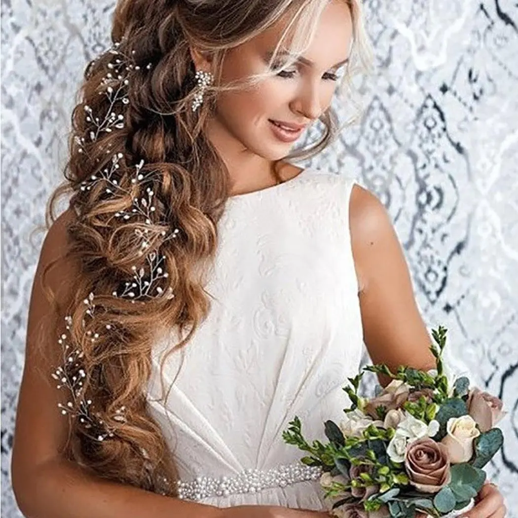 1.5 Meter Bridal Long Pearl and Crystal Beads Hair Vine Wedding Head Piece Accessories |