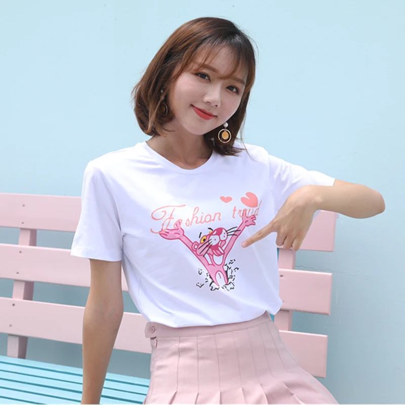2019 Женская хлопковая футболка с коротким рукавом женские повседневные корейские