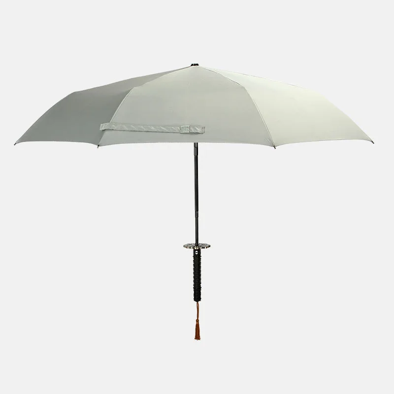 Fully Automatic Samurai Umbrella Rain Men Three-folding Sword Shape Black Japanese Katana Umbrella - Color: gray as picture