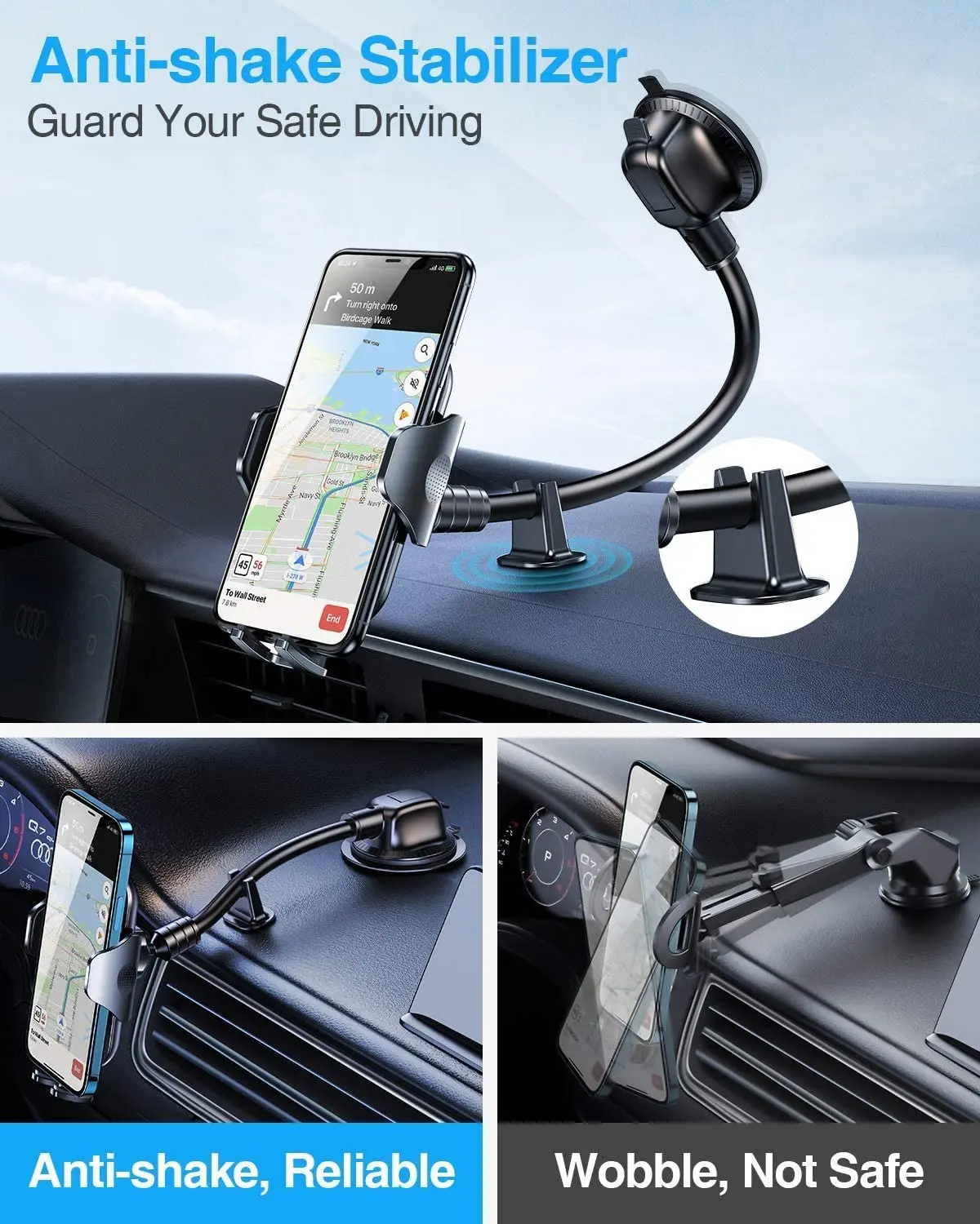 portable car phone holder air vent dashboard flexible long arm mechanical mobile phone holder in car universal for 4 7 6 7 inch free global shipping