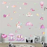 ink watercolor pink unicorn car creative wall sticker for kids room home decor nursery wall decal children poster diy girl gift