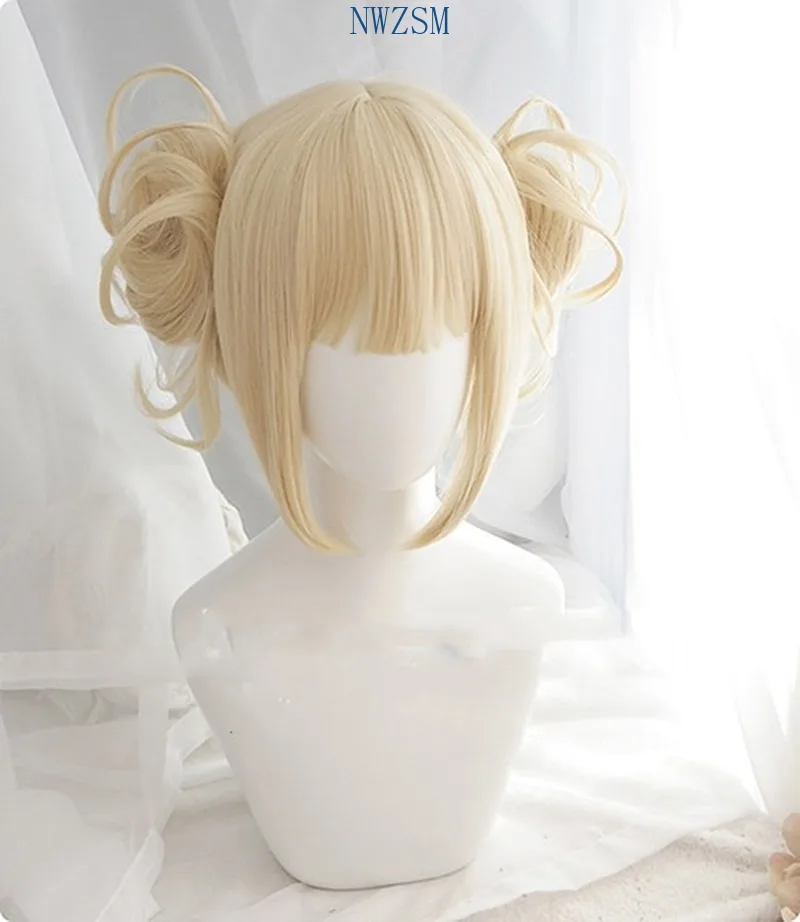 

My Boku no Hero Academia Akademia Himiko Toga Short Light Blonde Ponytails Heat Resistant Cosplay Costume Wig+wig cap