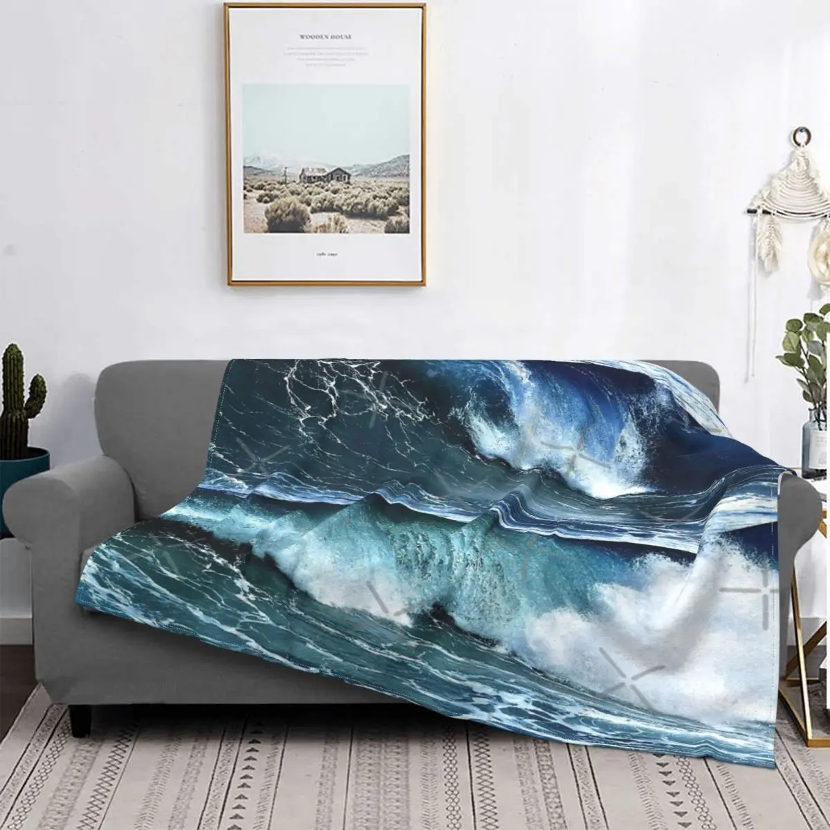 

Manta con estampado de olas del océano, colcha a cuadros para cama, edredón de Anime, manta de lana, toalla de playa de lujo