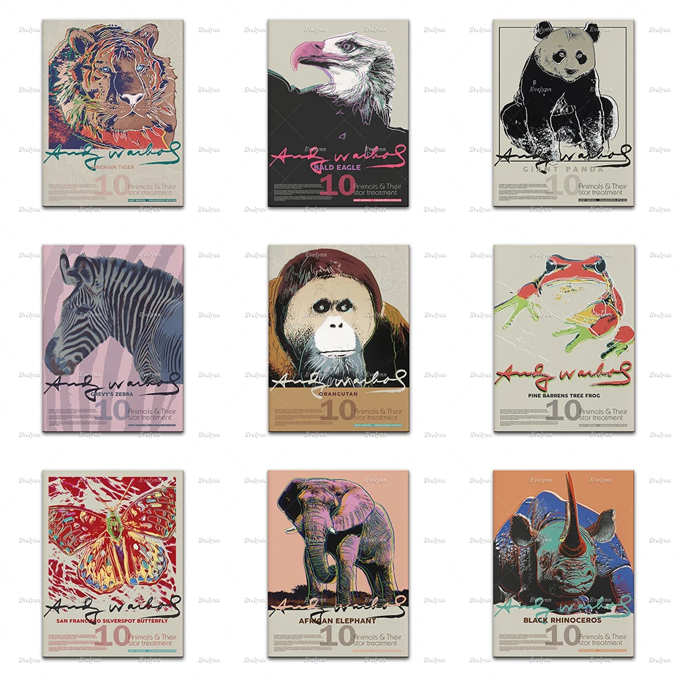 

Andy Warhol Animal Exhibition Poster-Tiger|Orangutan S Zebra Panda Rhinoceros Bald Eagle Like Home Decor Prints Wall Art Canvas