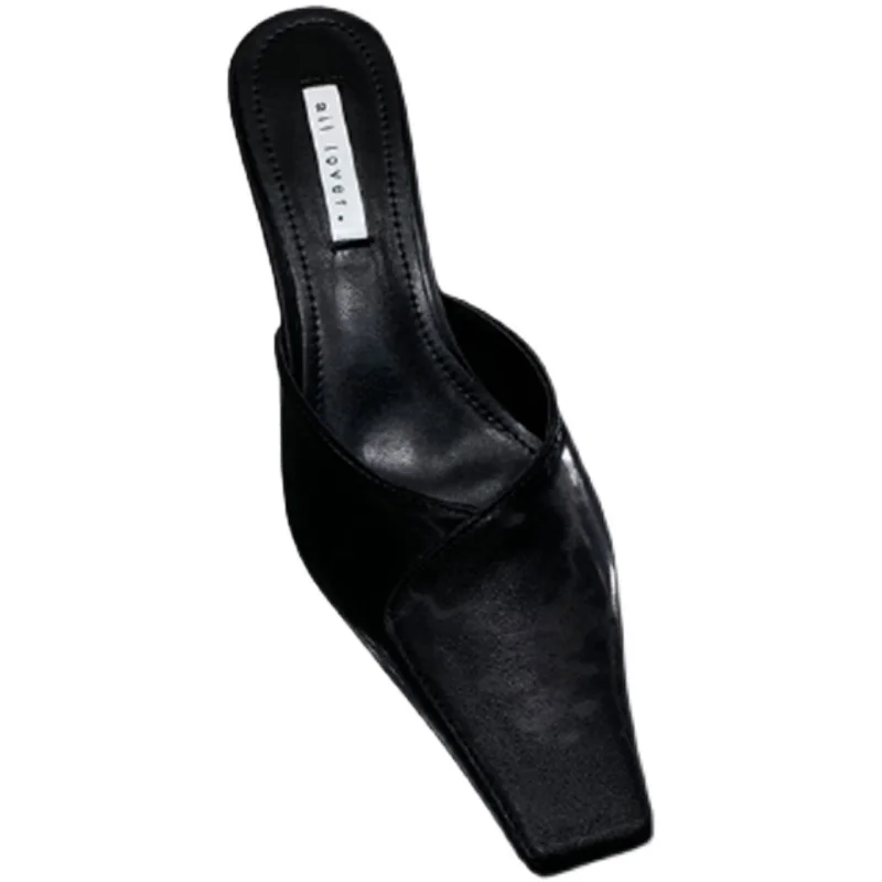 

Shoes Women Lady Slippers Summer Pantofle Cover Toe Slides Low Fashion Soft Girl 2021 Flat Square Luxury Microfiber Bonded Leat