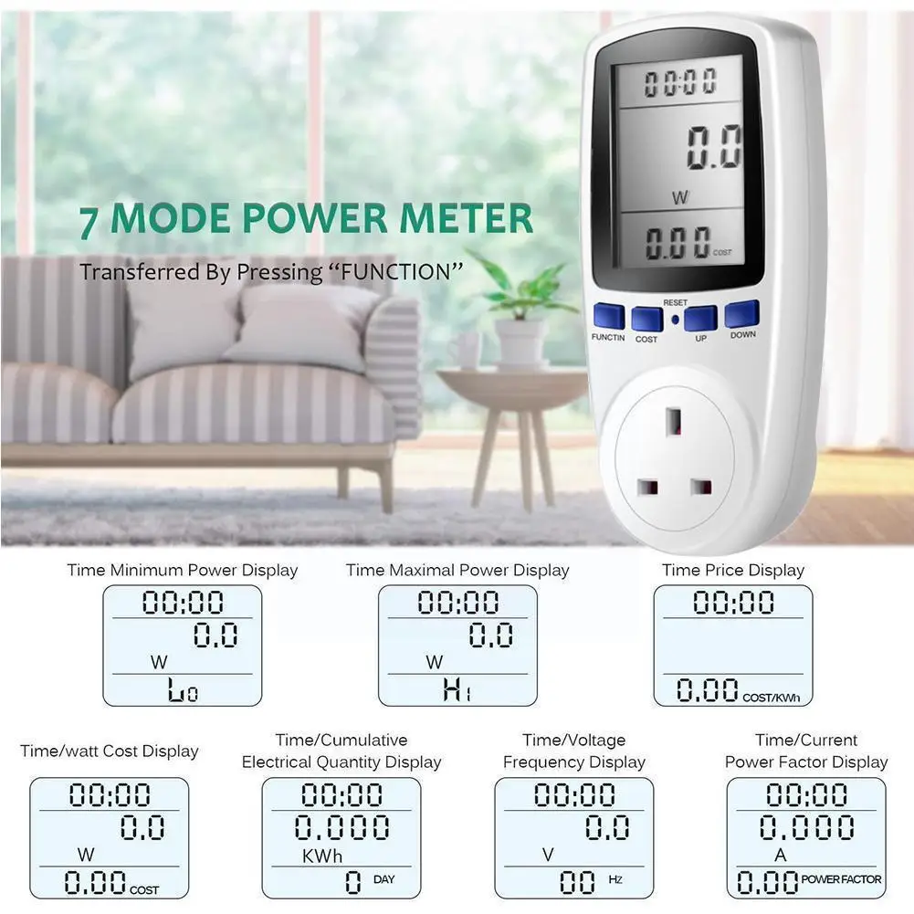 

230v Ac Eu Digital Lcd Power Meter Wattmeter Socket Energy Uk Au Measuring Us Fr Outlet Analyzer Kwh Meter Br Power Wattage Z6b7