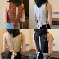 womens hollow vest solid color beautiful back lace lingerie sexy halter women