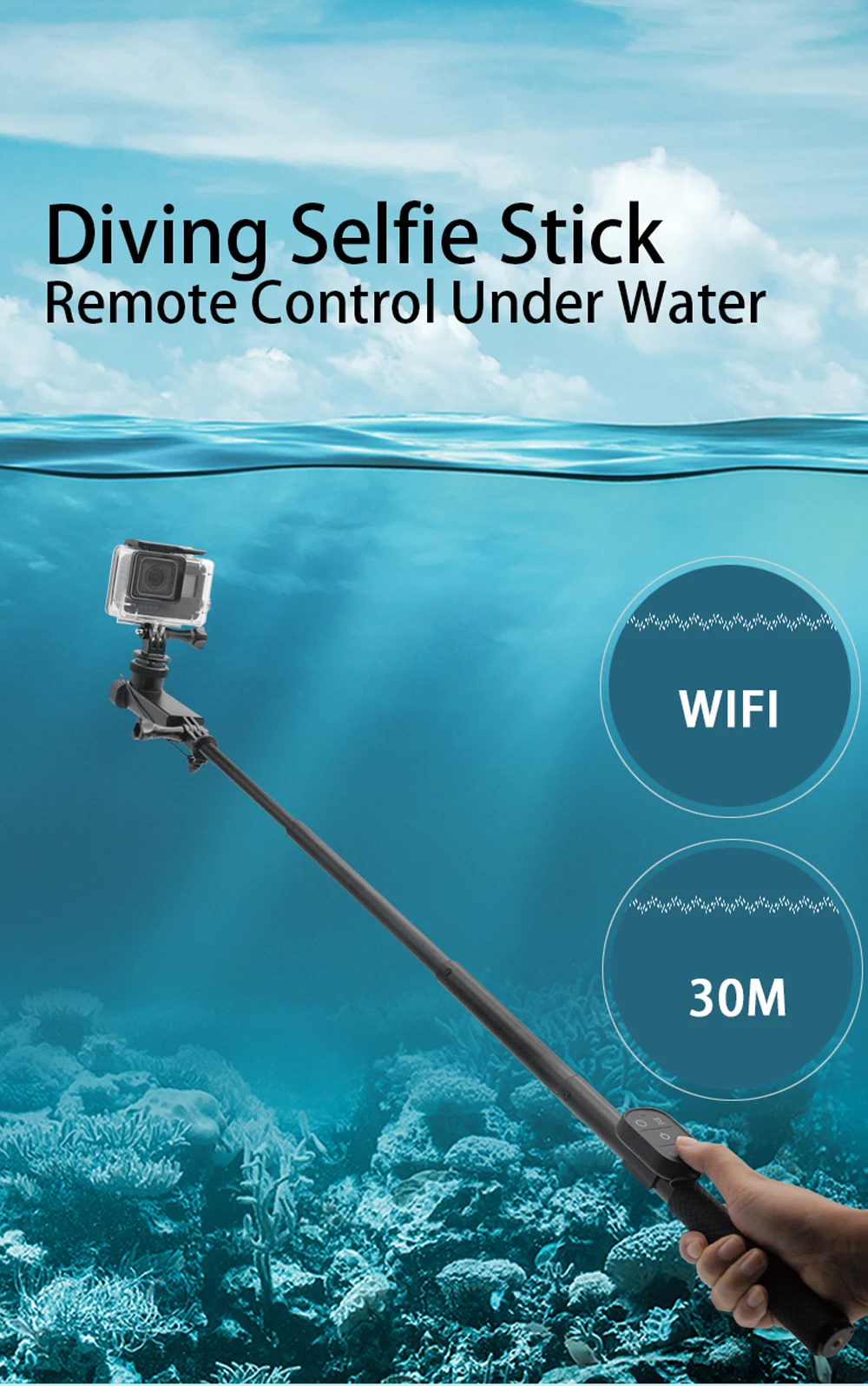Tayogo Водонепроницаемая рукоятка подводная селфи палка для Gopro Дайвинг камера с Wi-Fi пульт дистанционного управления водостойкое использование океана