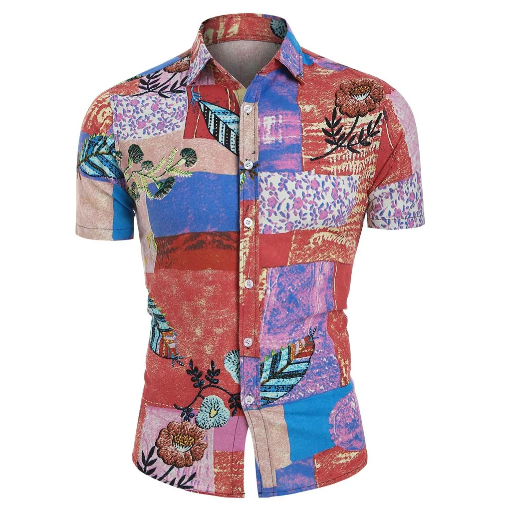 Мужская летняя рубашка с отложным воротником и короткими рукавами|Повседневные