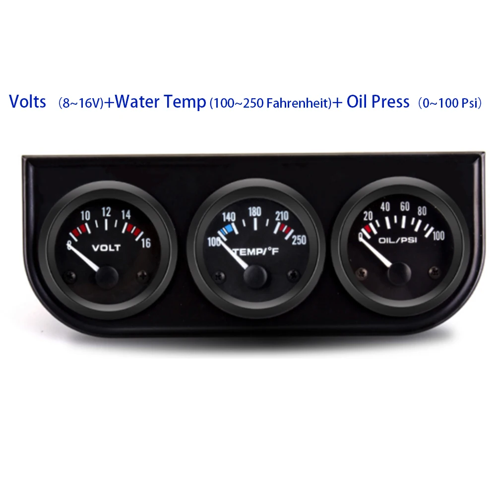 Автомобильный манометр 3 в 1 прибор для измерения температуры воды давления масла черной или хромированной
