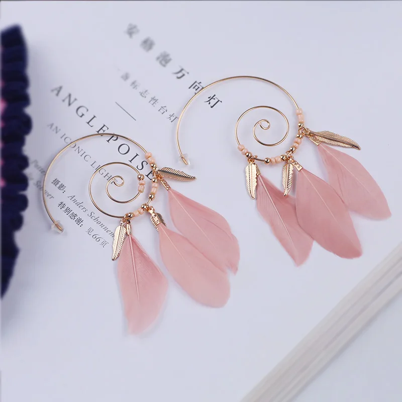 Sansummer новые модные большие круглые листья розовые перья Boho Feautiful массивные элегантные трендовые серьги для женщин ювелирные изделия