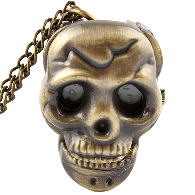 

Skull Necklace Reloj Men Pocket Watch Quartz Pendant Chain Fob Watches Taschenuhr reloj de bolsillo Male Small Size Bronze Clock