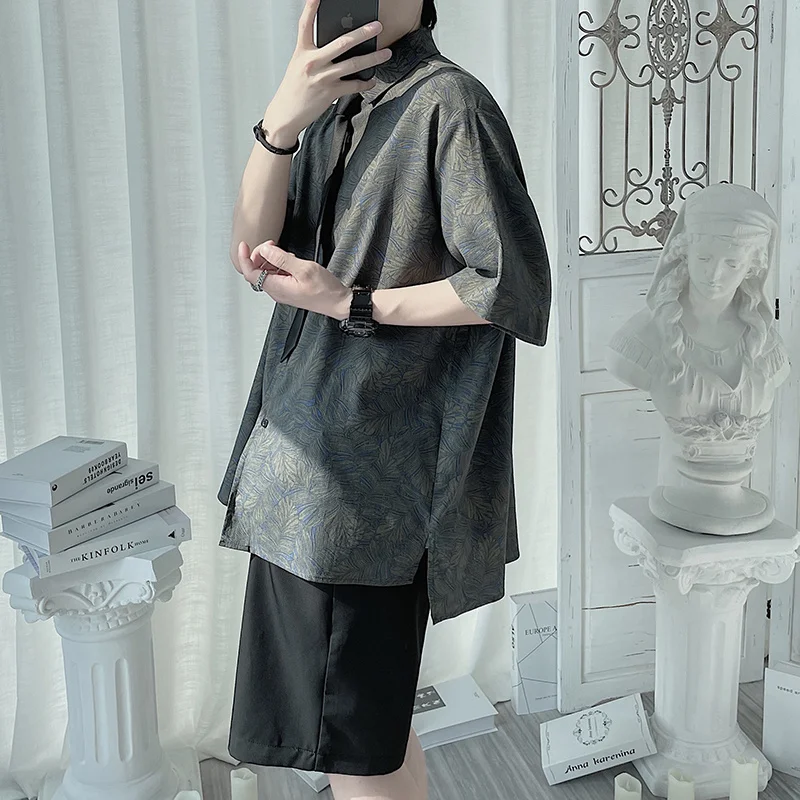 

Summer Short-sleeved Shirt Men's Retro Printing Casual Shirt Men Dress Shirt Korean Loose Flower Shirts Mens Hawaiian Shirt