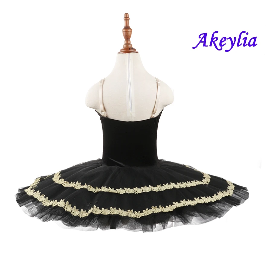 Черный лебедь Балетный туту Предпрофессиональный для взрослых Панкейк-поднос золотого цвета Профессиональное платье для девочек Танцевальная одежда.