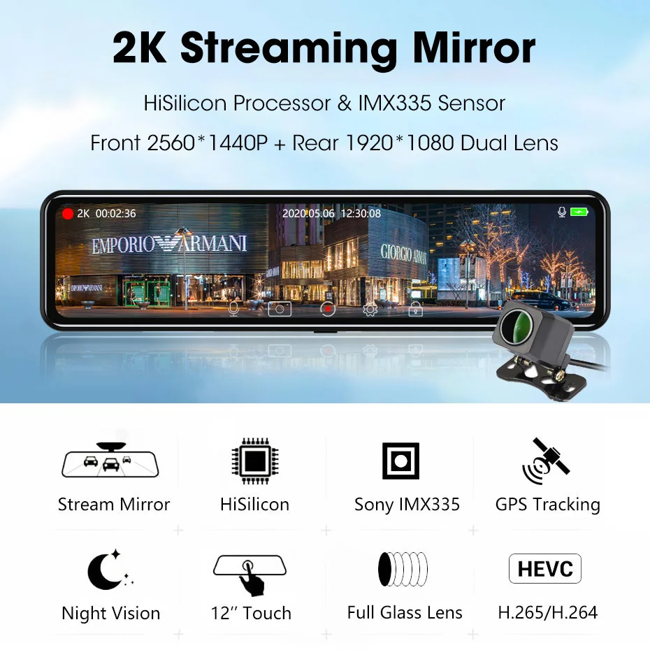 Olysine Super HD 2K 1440P Huawei Hisilicon CPU Sony IMX 335 Автомобильный видеорегистратор камера зеркало