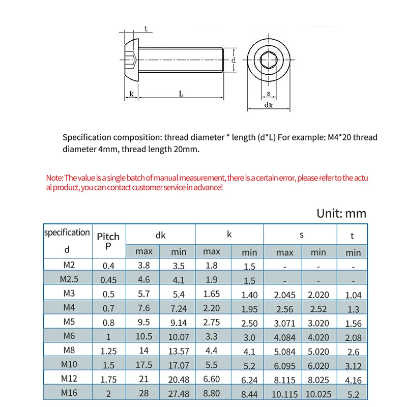 10 60 шт./лот ISO7380 шестигранный винт M2 M2.5 M3 M4 M5 M6 M8 с Черной головкой шестигранной