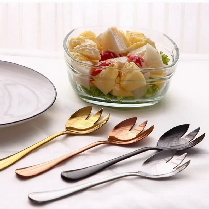 

Gold Salad Spoon Fork 2PCS Salad Spoon Stainless Steel Cutlery Set Serving Spoon Set Colorful Unique Spoons