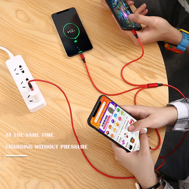 3 в 1 Usb Быстрый кабель несколько зарядки Micro usb type C Кабель Apple нейлоновая строка